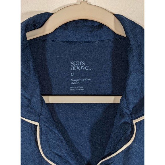 Pajama Top Notch Collar Button Front Coat Stars Above Blue M PJ - New with tags - Picture 2 of 12